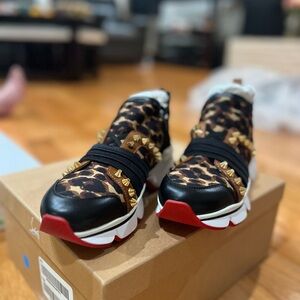 Christian Louboutin Leopard Print Women's Sneakers with Gold Studs